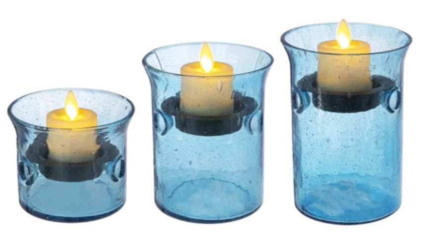 205. Blue Bubble Glass round Tealight Small