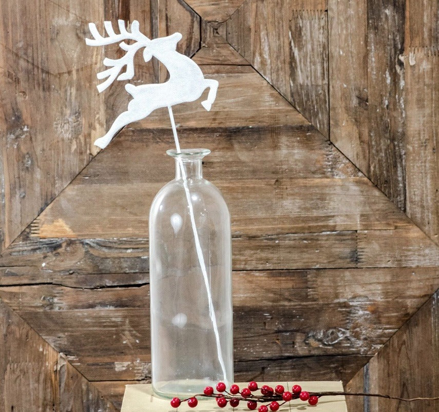 141 White Glitter Deer Stake 17.75"