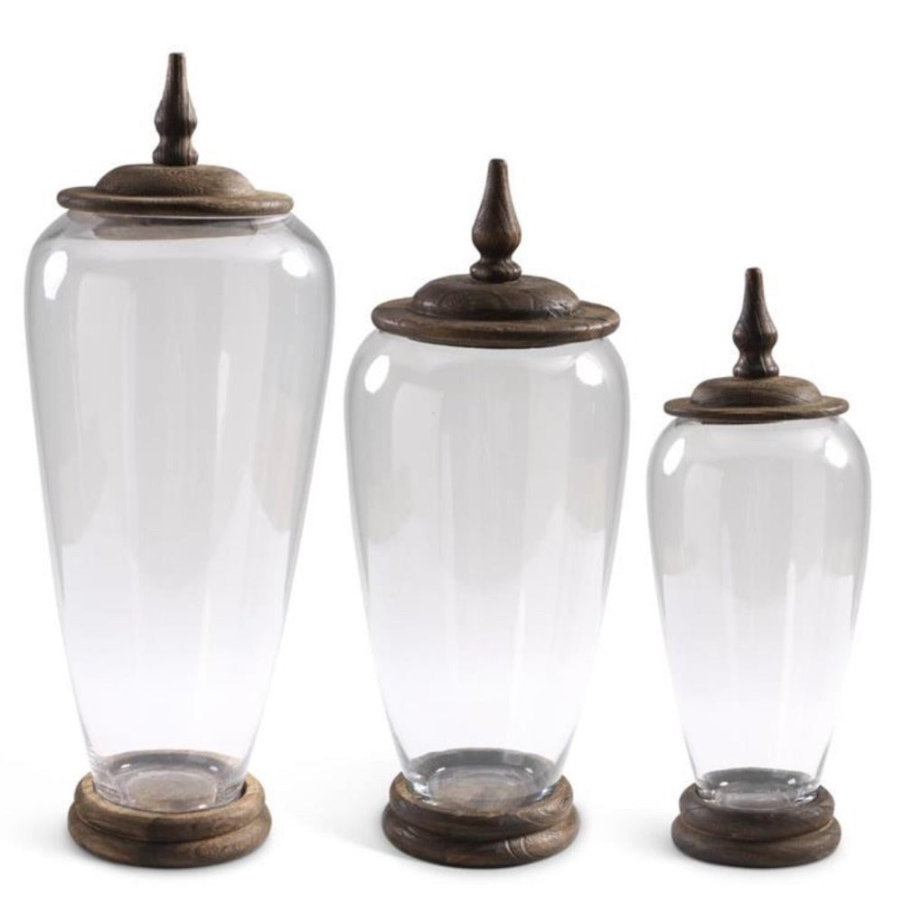 225. Glass Jar/wood Med