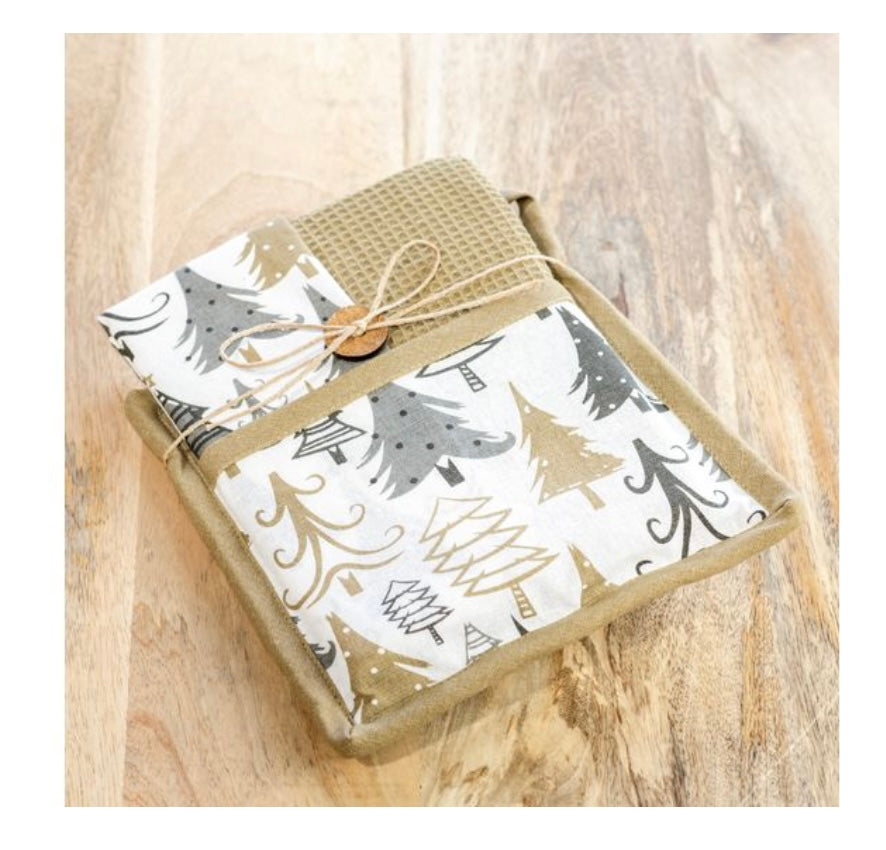 141 Gold & White Tree Potholder Towel Set