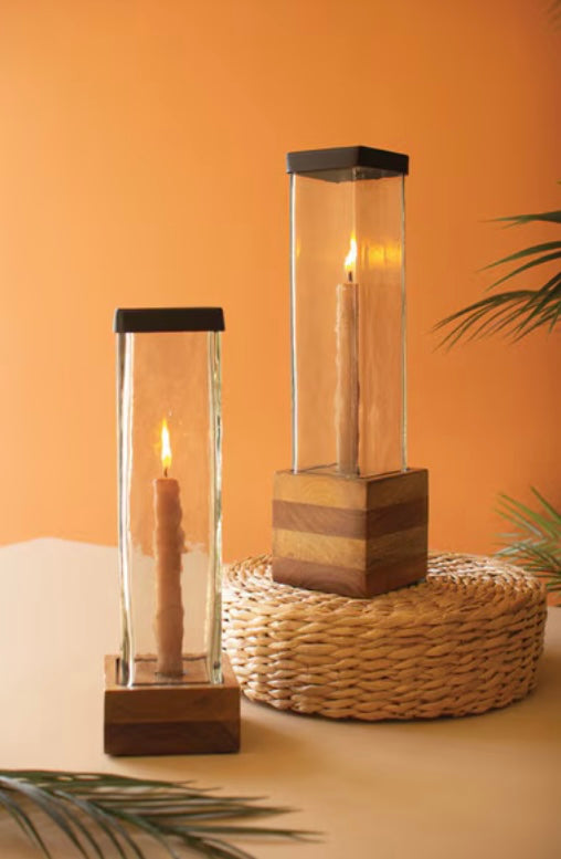 122 Glass & Wood Taper Holder Sm