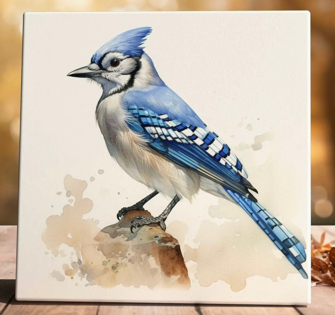 131 Blue Jay Elegance Watercolor Bird Art Tile
