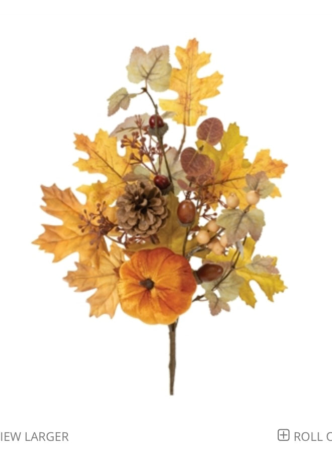 166 Pumpkin & Fall Leaf Spray