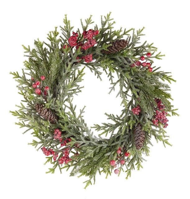 149 Iced Red Berry and Cedar Wreath