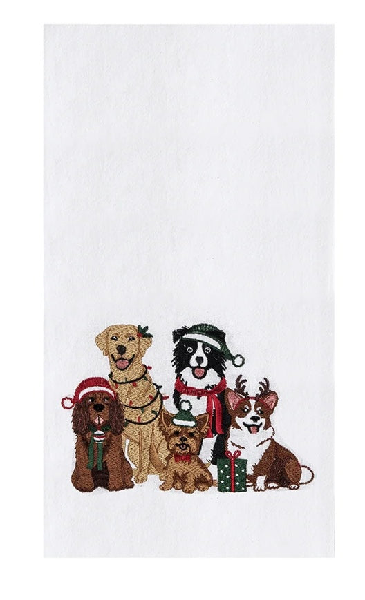 194 Holiday Dogs Embroidered Christmas Towel