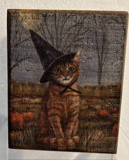 186 Wood Witch Cat Block 4 x 6