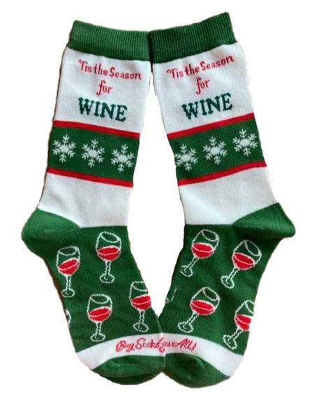 128. Tis Season Wine Socks Womens