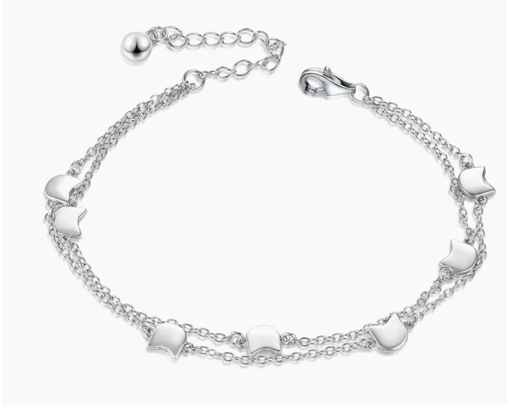 160. Sterling Silver Cat Charm Bracelet