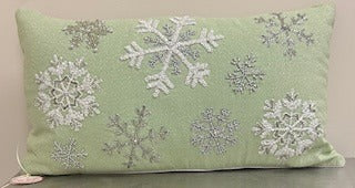 166. Snowflake Pillow Lt Grn 22x12
