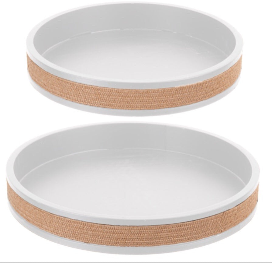 205. Round Tray with Woven Jute Detail Small