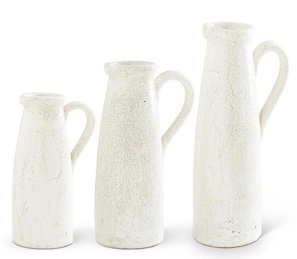 225. White Ceramic Crackled Pitcher Large