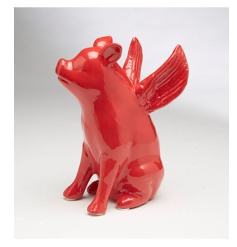 113.  Flying Pig Sitting Red