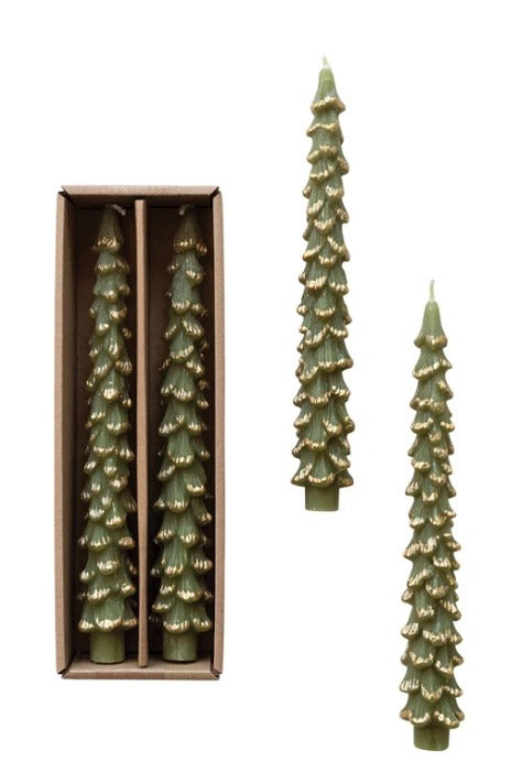 103  Tree shaped candles green/gold 10"