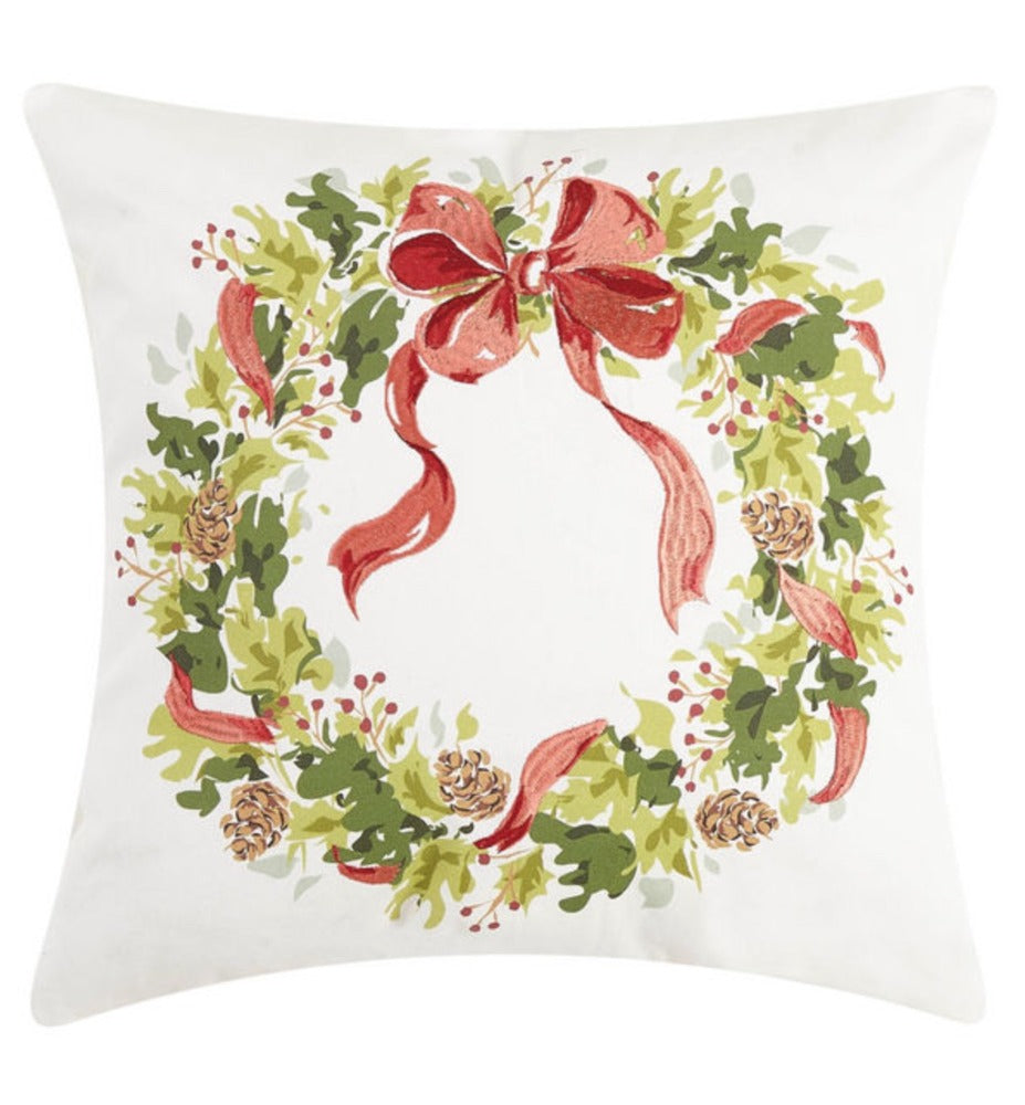 114. Holly Pinecone Wreath Pillow