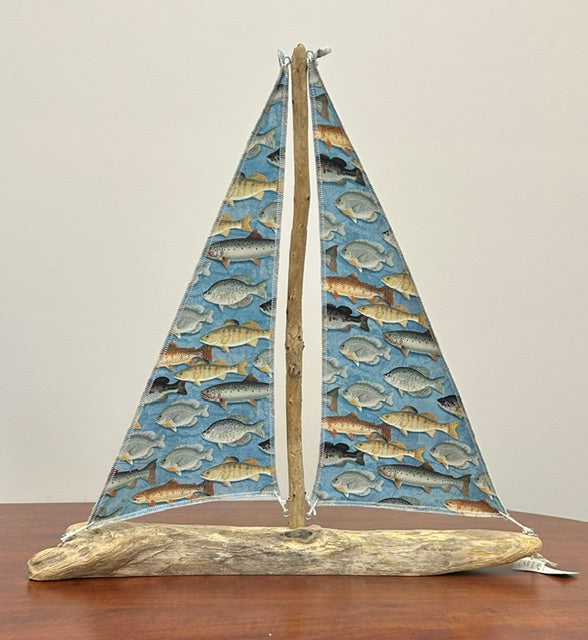 264  Driftwood Sailboat with cloth sails