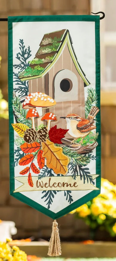 23  Fall Woodland Birdhouse Garden Flag