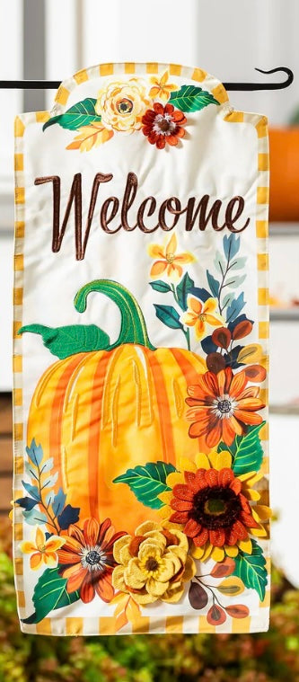 232  Fall Floral Pumpkin Garden Flag
