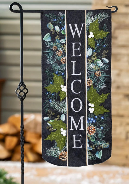 232  Winter Foliage Welcome Garden Flag