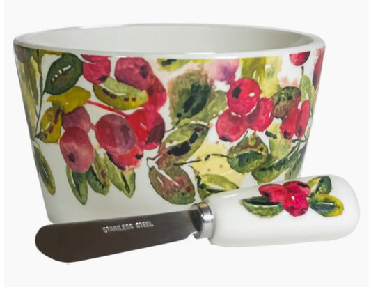 182  Cranberry Wreath Bowl & Spreader