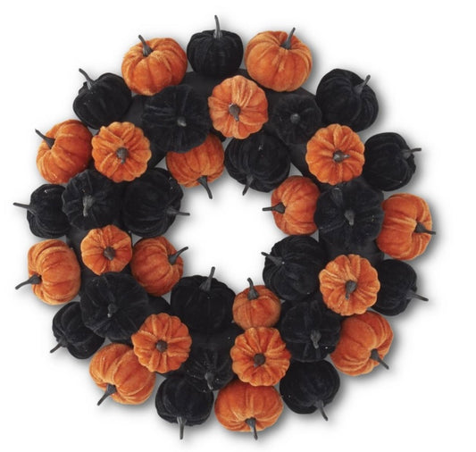 225  Black & Orange Velvet Pumpkin Wreath