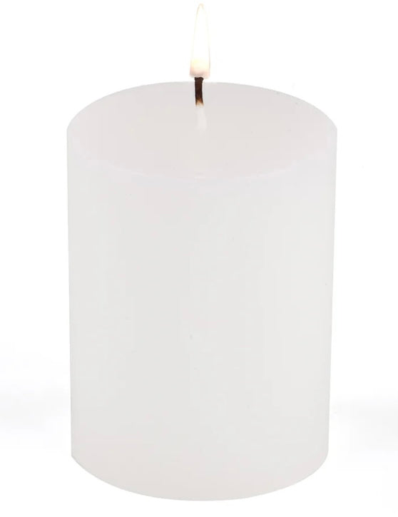 143  Bright White Pillar Candles 3 x 4
