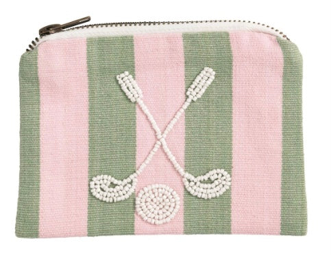 179  Pink Strip Beaded Bag