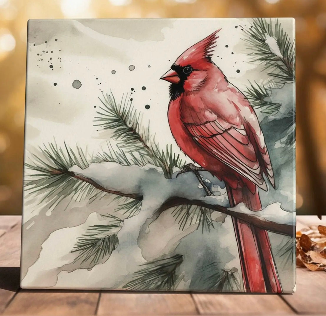 131  Cardinal's Winter Perch Art Tile