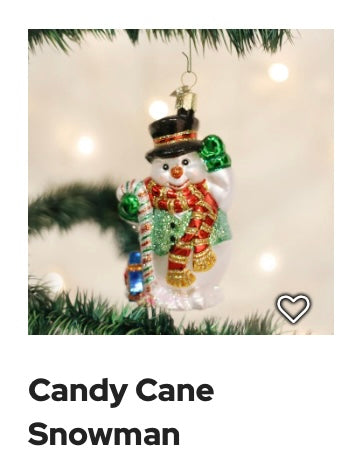 237  Candy Cane Snowman Ornament