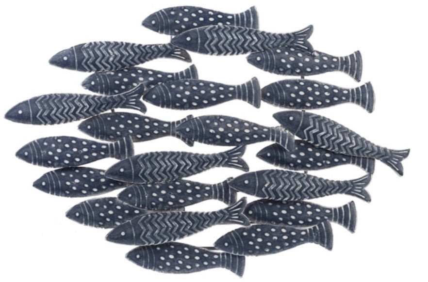 205.  Navy Embossed School of Fish Wall Decor