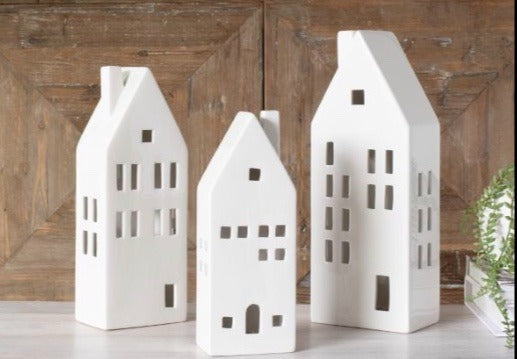 141  White Ceramic House with LED Lights Large