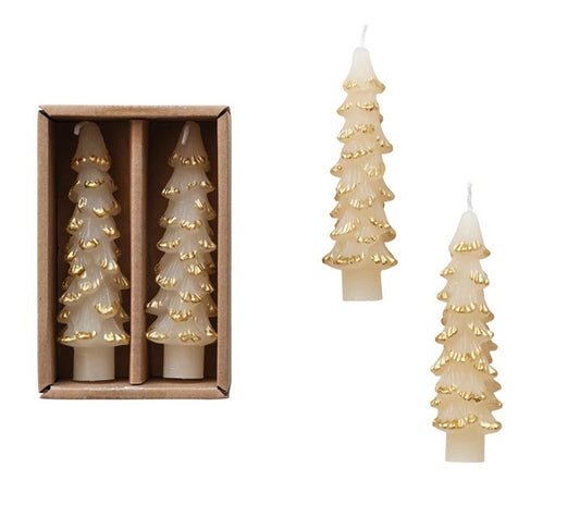 103  Tree Shaped White/gold candles 4.75"