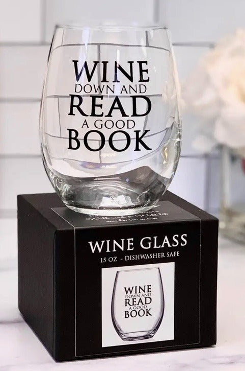 125. Wine Down and Read a Good Book Stemless Wine