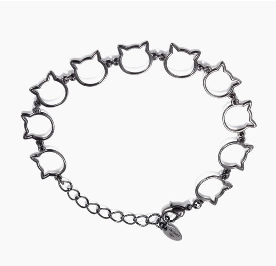 160. Cat Head Black Chain Link Bracelet