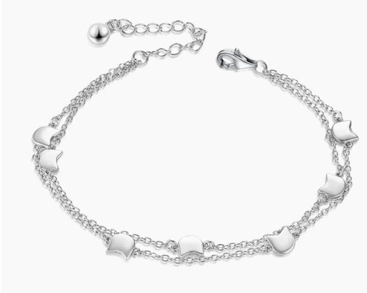 160.  Sterling Silver Cat Charm Bracelet